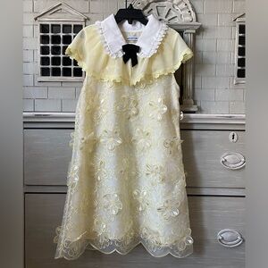 Self-Portrait Girls Yellow 3D Organza Mini Bow Dress